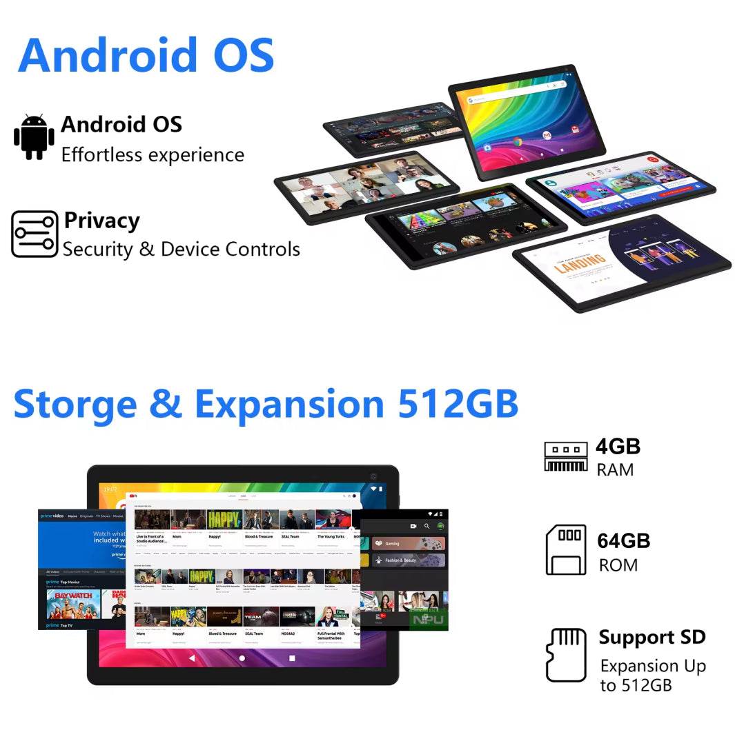 Tableta 10 inch, Android 12, 64GB ROM+4GB RAM, Husa, Tastatura, Mouse, Stilou, WiFi, Bluetooth, Camera dubla, Baterie de 6000mAh - Specializat.ro