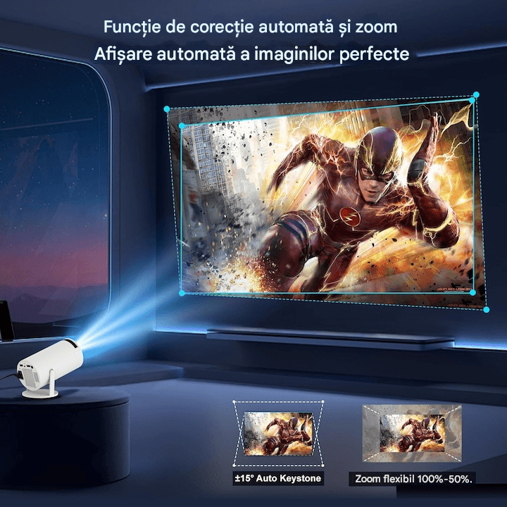Videoproiector Portabil Smart 4K Ultra HD cu WiFi6, Bluetooth 5.0, Autofocus, Proiectie Ajustabila - Specializat.ro