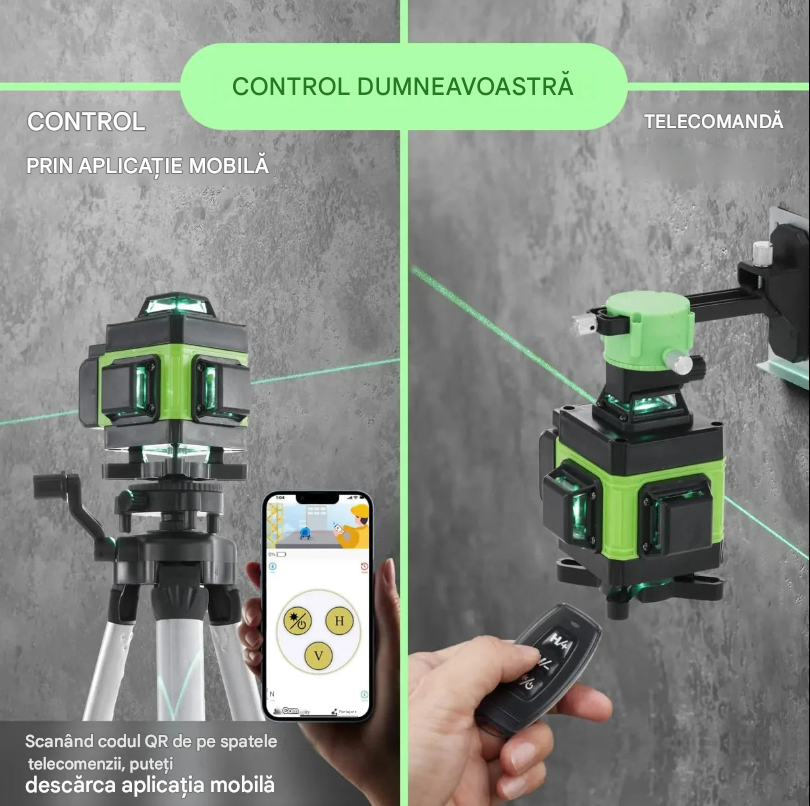 Nivel Laser 4D cu 16 Linii Verzi Autonivelare ±3° IP54 Trepied 100cm Inclus