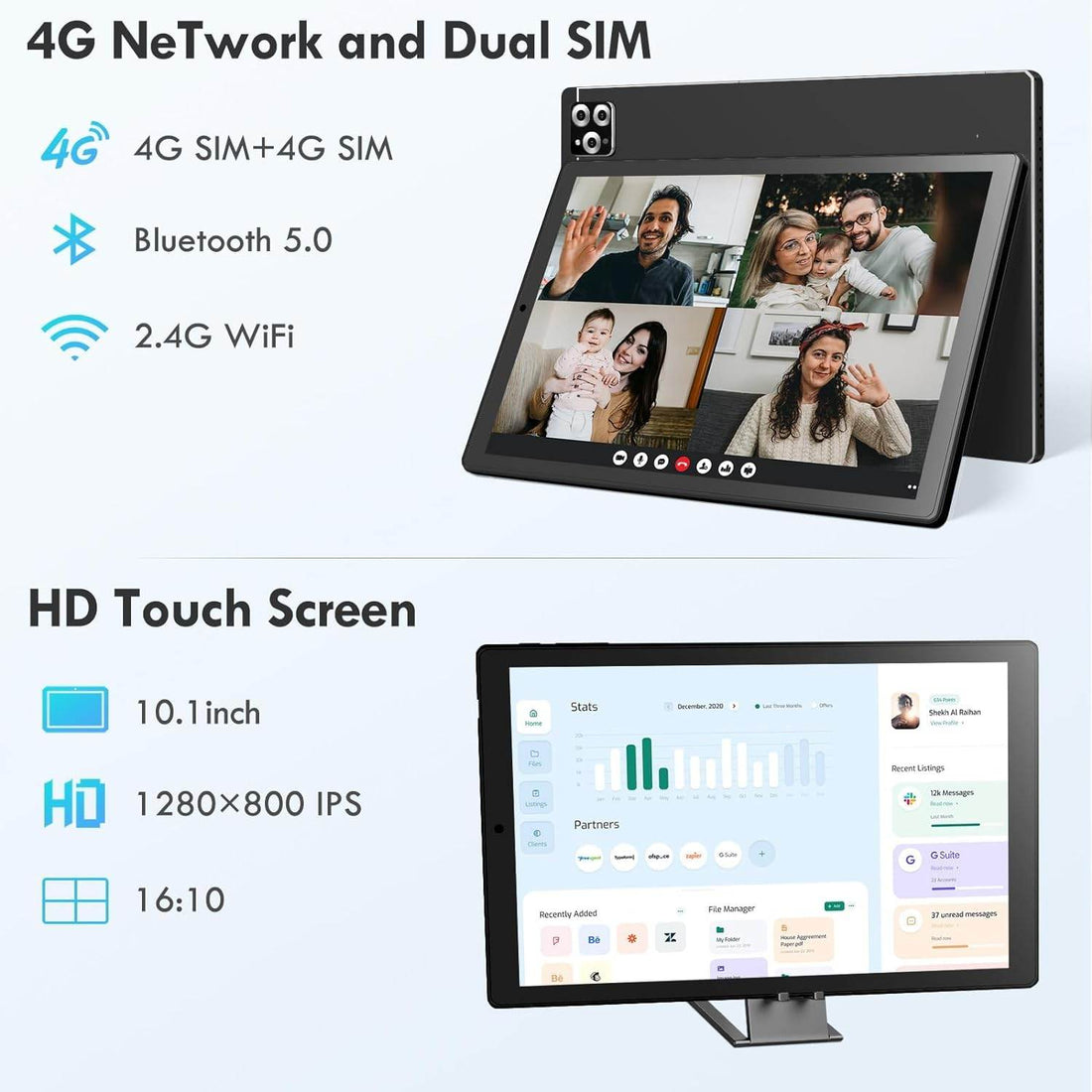 Tableta 10 inch, Android 12, 4GB RAM+64GB ROM, procesor 8-core, Dual SIM, slot SD CARD, WiFi, Bluetooth, Camera dubla, Baterie de 6000mAh - Specializat.ro