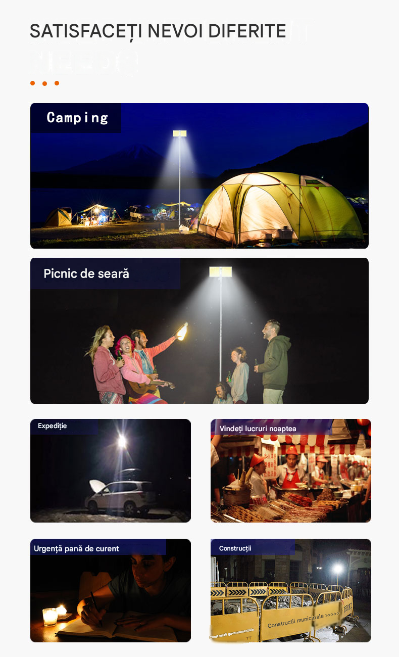Proiector LED Camping 94W 9116lm cu Braț Telescopic 5m – Kit Nocturna