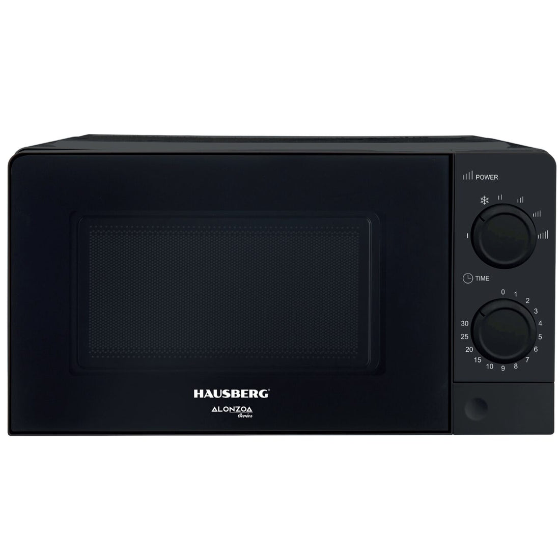 Cuptor cu microunde HAUSBERG HB-8008NG, 20 litri, intrare 1100 W, iesire 700 W, 5 nivele de putere, control mecanic, termostat, timer 35 minute, functie dezghetare, lumina interioara, semnal sonor de terminare a programului, Negru
