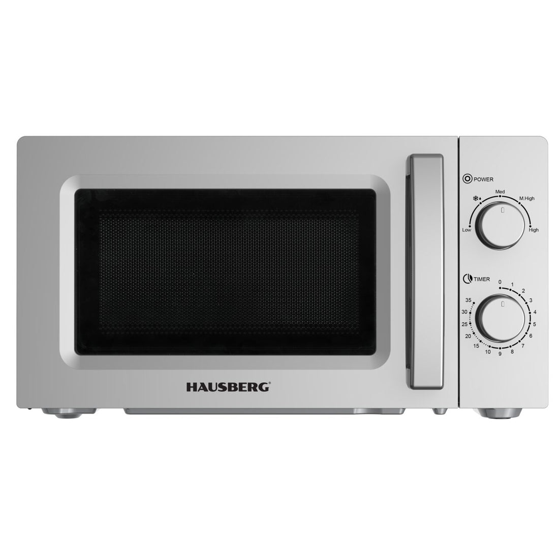Cuptor cu microunde HAUSBERG HB-8008GR, 20 litri, intrare 1100 W, iesire 700 W, 5 nivele de putere, control mecanic, termostat, timer 35 minute, functie dezghetare, lumina interioara, semnal sonor de terminare a programului, Gri