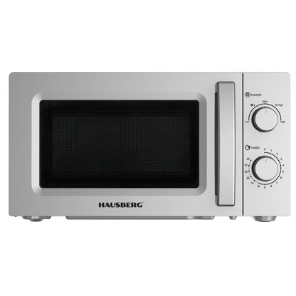 Cuptor cu microunde HAUSBERG HB-8008GR, 20 litri, intrare 1100 W, iesire 700 W, 5 nivele de putere, control mecanic, termostat, timer 35 minute, functie dezghetare, lumina interioara, semnal sonor de terminare a programului, Gri