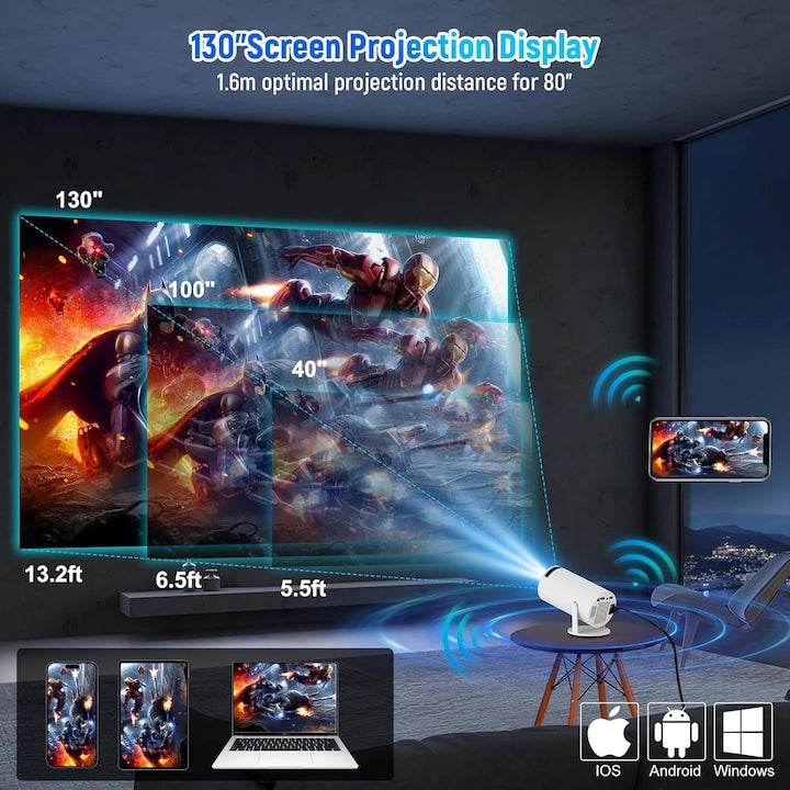 Videoproiector Portabil Smart 4K Ultra HD cu WiFi6, Bluetooth 5.0, Autofocus, Proiectie Ajustabila - Specializat.ro