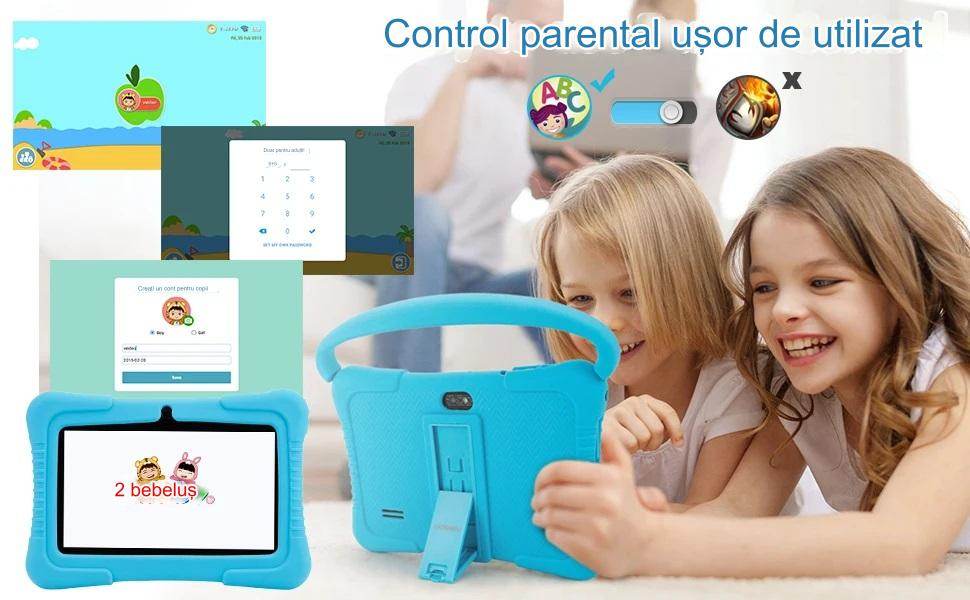 Tableta pentru copii de 7 inch Android WiFi cu Protectie anti shock, Camera dubla, jocuri, desene, aplicatii, Educativ, model cu maner - Specializat.ro