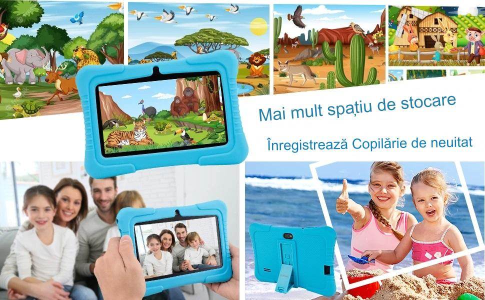 Tableta pentru copii de 7 inch Android WiFi cu Protectie anti shock, Camera dubla, jocuri, desene, aplicatii, Educativ, model cu maner - Specializat.ro