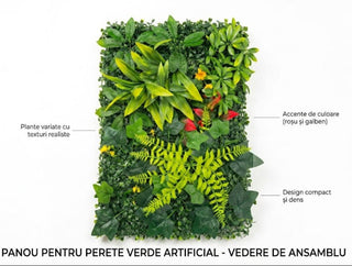 Panou Verde Decorativ din Plante Mixte Artificiale 60x40 cm Perete Verde Interior