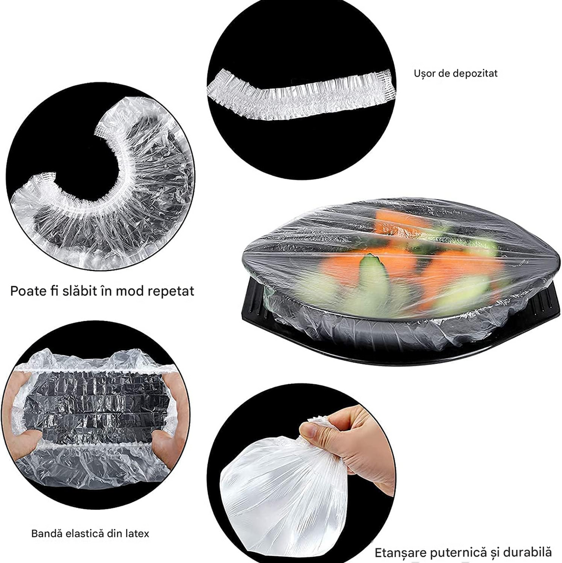 Set Huse Elastice Reutilizabile pentru Alimente – Ecologice, Non-Toxice