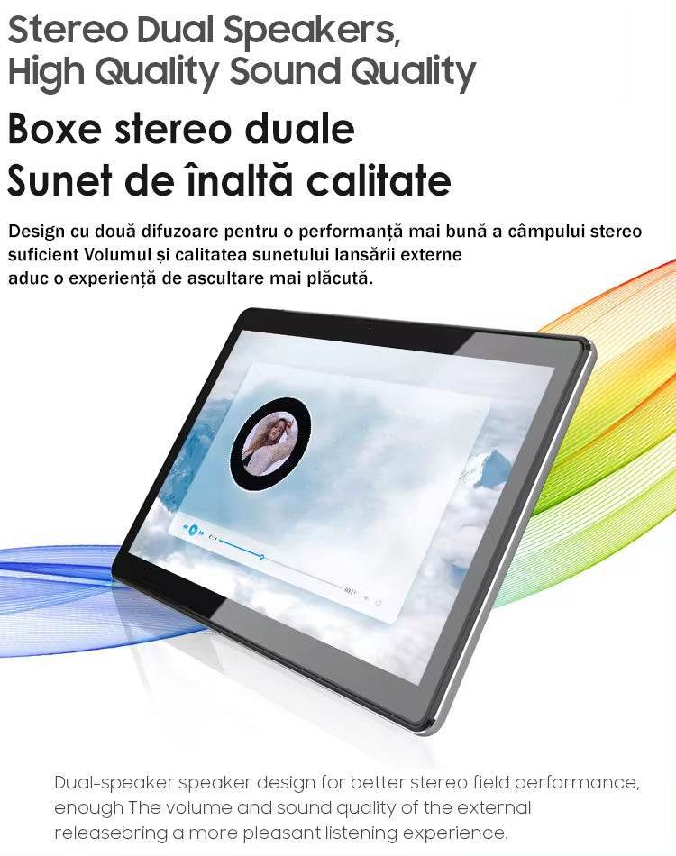 Tableta 10 inch Android, Procesor 10 nuclee, Baterie 7500mAh, 64GB ROM+4GB RAM, WiFi, Bluetooth, Camera dubla - Specializat.ro