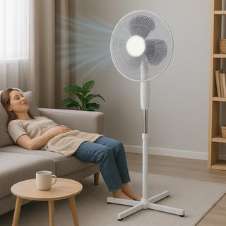 Ventilator cu picior Hausberg XB-110, 45W, 16 inch, 3 viteze, oscilatie, inaltime reglabila, alb