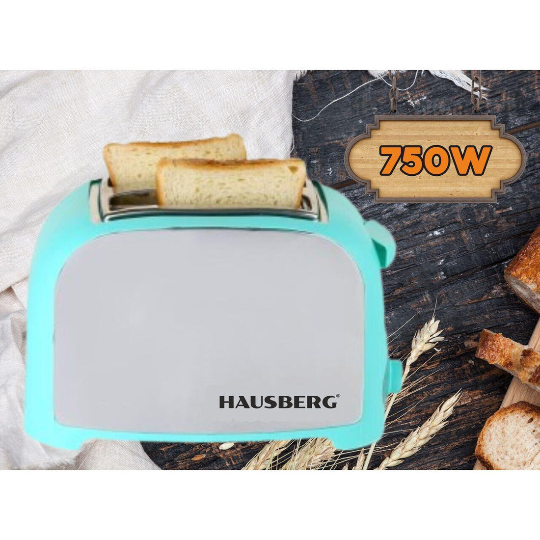 Prajitor paine 2 felii Hausberg, HB-190BL, 750W, declansare automata, Bleu