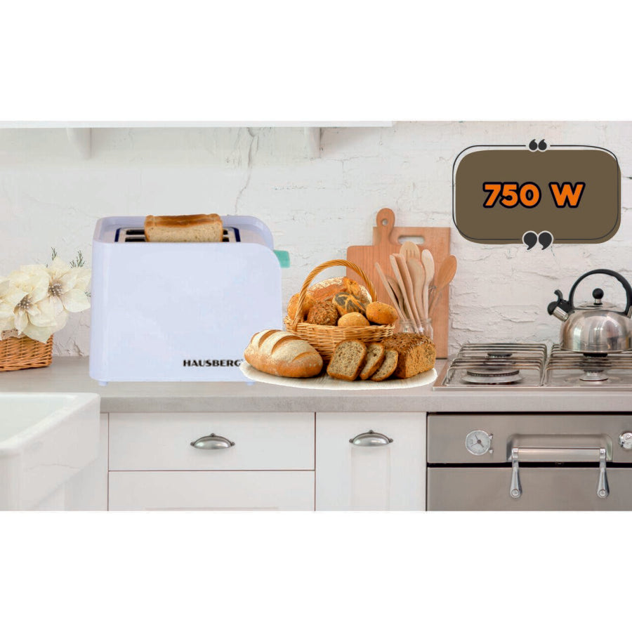 Prajitor de paine Hausberg HB-195BL, 750 W, 2 felii, functie decongelare, functie reincalzire, 6 trepte putere, Alb/Bleu