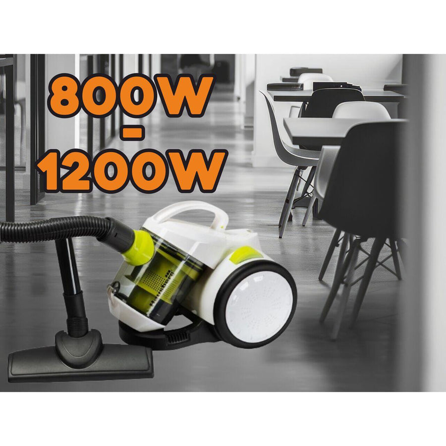 Aspirator fara sac Hausberg HB-2090VR, 1500W, capacitate 1.5 L, aspirare uscata, ciclonic, filtru HEPA, Alb-Verde