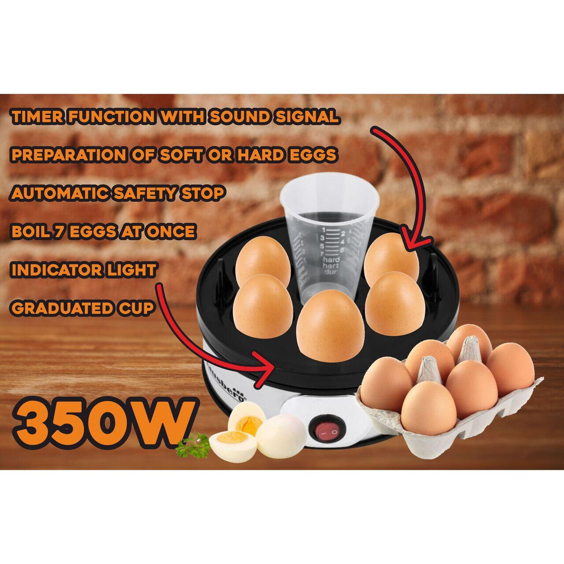 Fierbator Electric pentru Oua , 350 W, Capacitate 7 Oua, Cronometru, Inox + Plastic, Hausberg HB2215