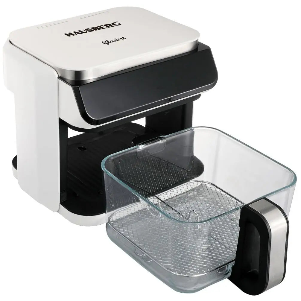 Friteuza cu aer Hausberg HB-2343AB, 6.5L, cos sticla, 12 programe, touchscreen, 1200W-1400W, 65-200°C , Alb