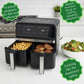 Friteuza dubla cu aer cald HAUSBERG HB-2373NG, 2200-2400W, capacitate 8.4L, termostat reglabil cu afisaj LED, control digital individual, 14 programe prestabilite, temporizator 60 min, ventilator de racire, Negru