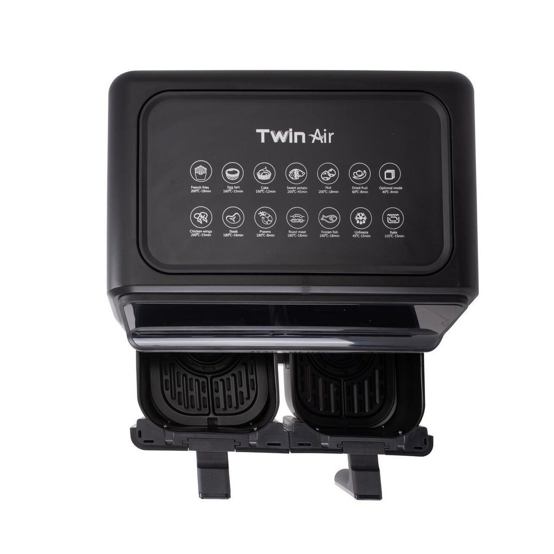 Friteuza dubla cu aer cald HAUSBERG HB-2373NG, 2200-2400W, capacitate 8.4L, termostat reglabil cu afisaj LED, control digital individual, 14 programe prestabilite, temporizator 60 min, ventilator de racire, Negru
