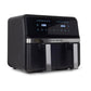 Friteuza dubla cu aer cald HAUSBERG HB-2373NG, 2200-2400W, capacitate 8.4L, termostat reglabil cu afisaj LED, control digital individual, 14 programe prestabilite, temporizator 60 min, ventilator de racire, Negru