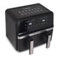 Friteuza dubla cu aer cald HAUSBERG HB-2373NG, 2200-2400W, capacitate 8.4L, termostat reglabil cu afisaj LED, control digital individual, 14 programe prestabilite, temporizator 60 min, ventilator de racire, Negru