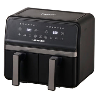 Friteuza dubla cu aer cald HAUSBERG HB-2373NG, 2200-2400W, capacitate 8.4L, termostat reglabil cu afisaj LED, control digital individual, 14 programe prestabilite, temporizator 60 min, ventilator de racire, Negru
