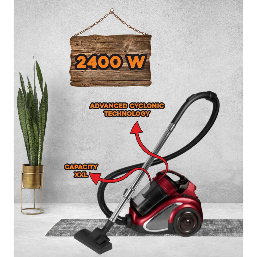 Aspirator fara sac Hausberg HB-2820RS, 2200 W, 4.5 litri, 85dB, filtru lavabil, sistem multi-ciclon, Negru/Rosu