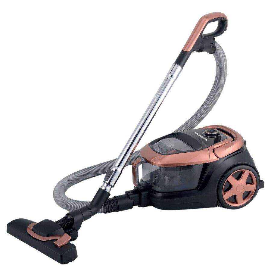 Aspirator fara sac HAUSBERG HB-2823AU, 1400-1800W, multiciclon, aspirare uscata, capacitate 2.5 litri, filtru HEPA, control viteza, derulator automat cablu, Auriu-Negru