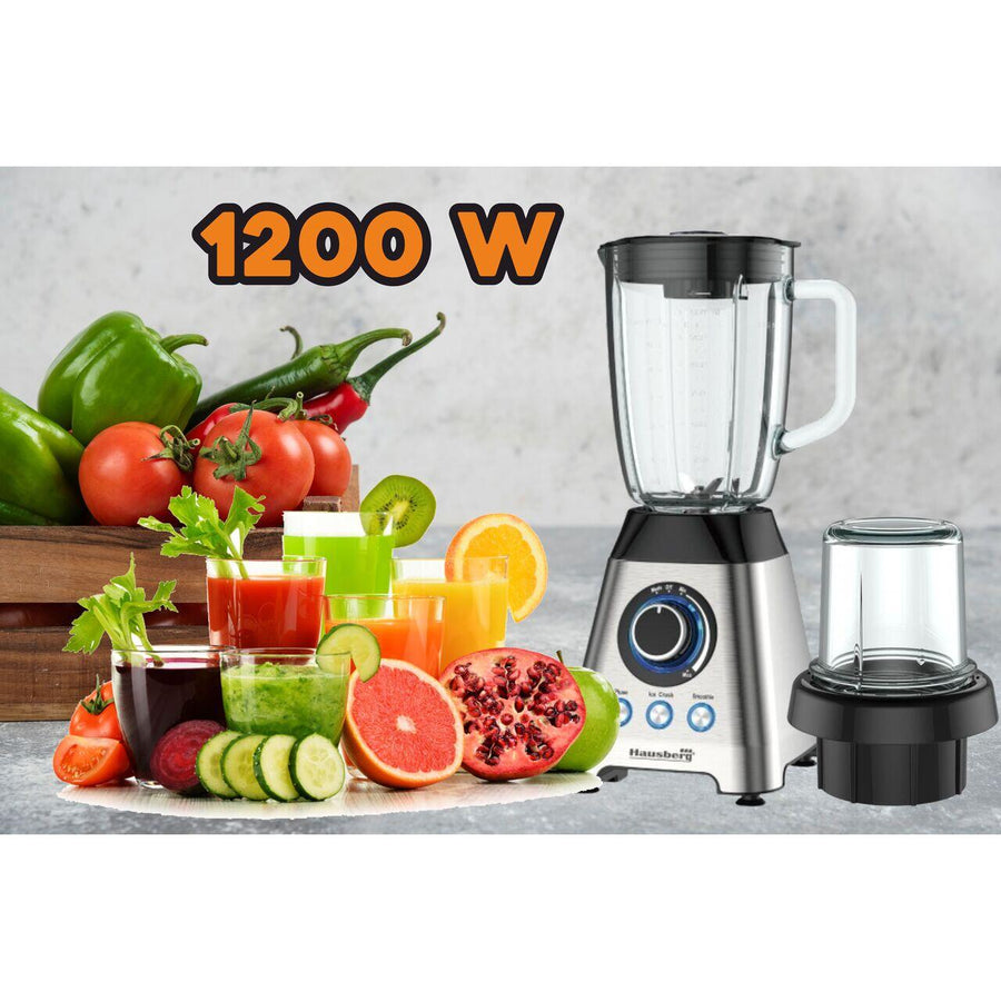 Blender, Hausberg HB-7764, doua viteze cu pulsatii, recipient sticla 1.8 L, 1200 W