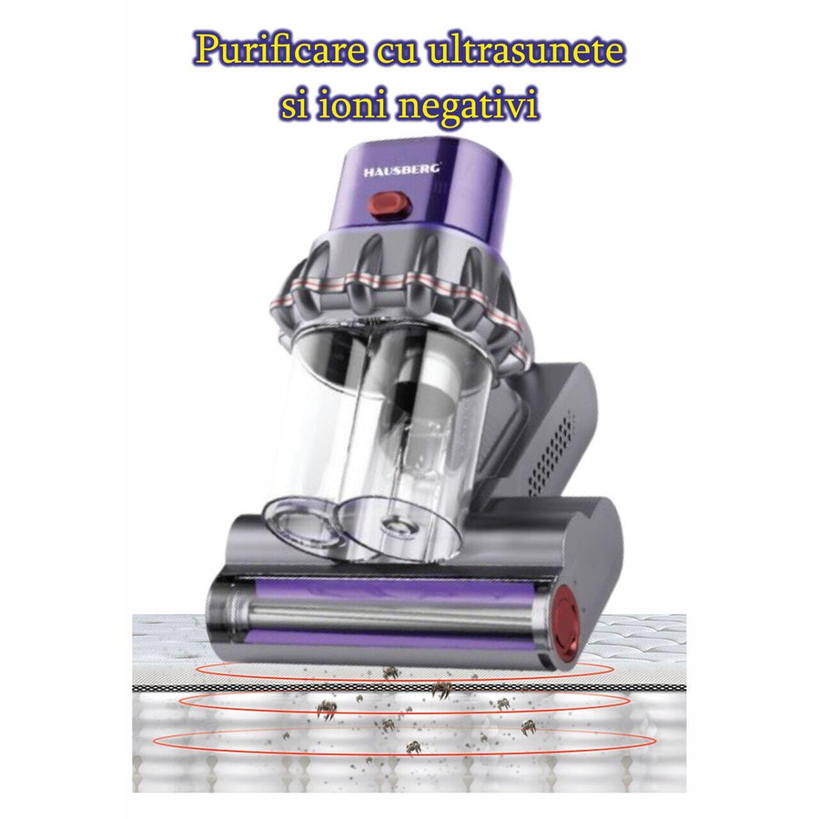 Aspirator UV antiacarieni cu afisaj digital multifunctional HAUSBERG HB-2022MV, 400-600W, sterilizare UV, ioni negativi, purificare cu ultrasunete, Mov-Gri