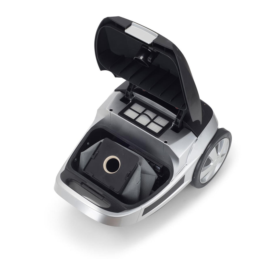 Aspirator Profesional cu sac Hausberg HB-2875NG, 2400 W, Nivel de zgomot 70dB, Capacitate 4L, Filtru De Aer Hepa Cu 5 Nivele, Lungime Cablu 5 M, Display Led, Furtun Rezistent, Negru/argintiu
