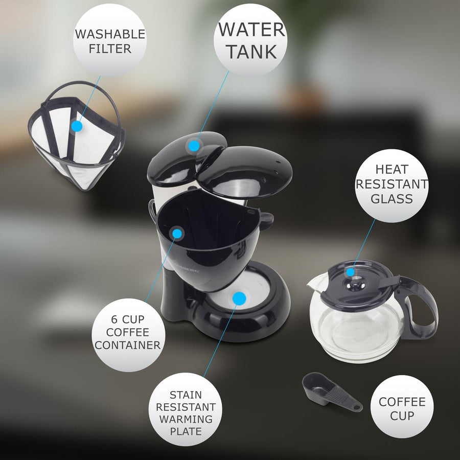 Filtru de cafea Hausberg HB-3650, 600 ml, 650 - 800 W, Negru
