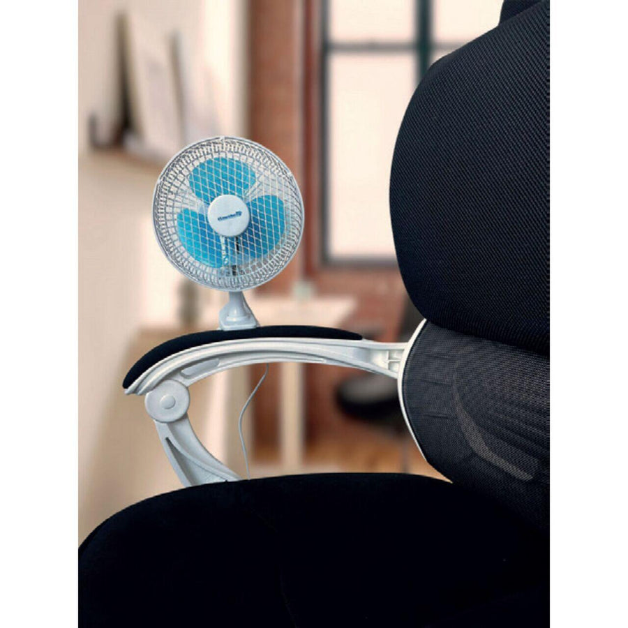 Ventilator birou Hausberg HB5550, 15W-20W, 15 cm, 2 viteze, alb-albastru
