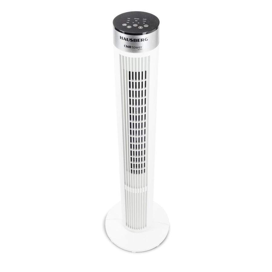 Ventilator turn Hausberg HB-5952AB, 55W, 38 inch, 3 viteze, temporizator 24h, LED, oscilatie, telecomanda, alb