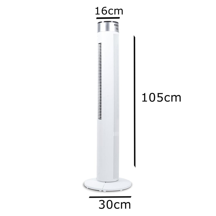 Ventilator turn Hausberg HB-5952AB, 55W, 38 inch, 3 viteze, temporizator 24h, LED, oscilatie, telecomanda, alb