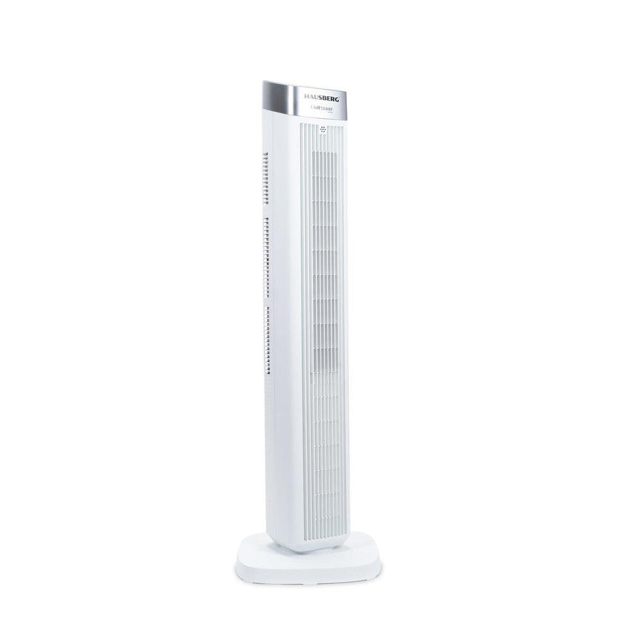 Ventilator turn digital Hausberg HB-5953AB, 55W, 41 inch, 3 viteze, 3 moduri, temporizator 24h, LED, oscilatie, telecomanda, difuzor parfum, alb