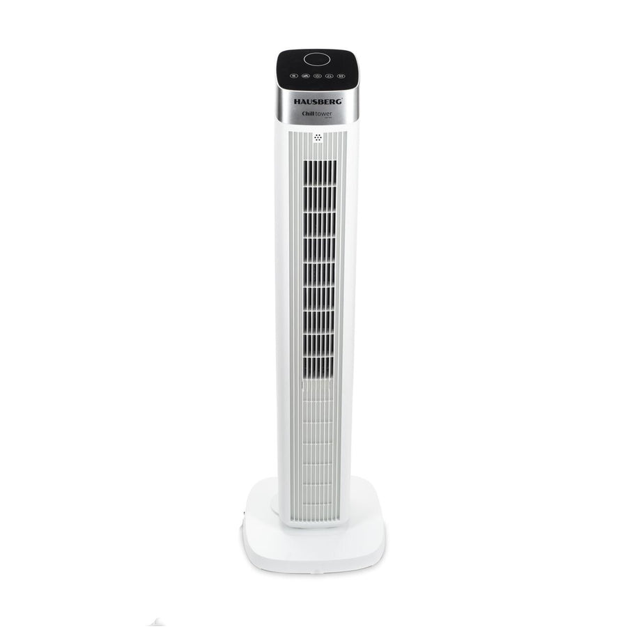 Ventilator turn digital Hausberg HB-5953AB, 55W, 41 inch, 3 viteze, 3 moduri, temporizator 24h, LED, oscilatie, telecomanda, difuzor parfum, alb