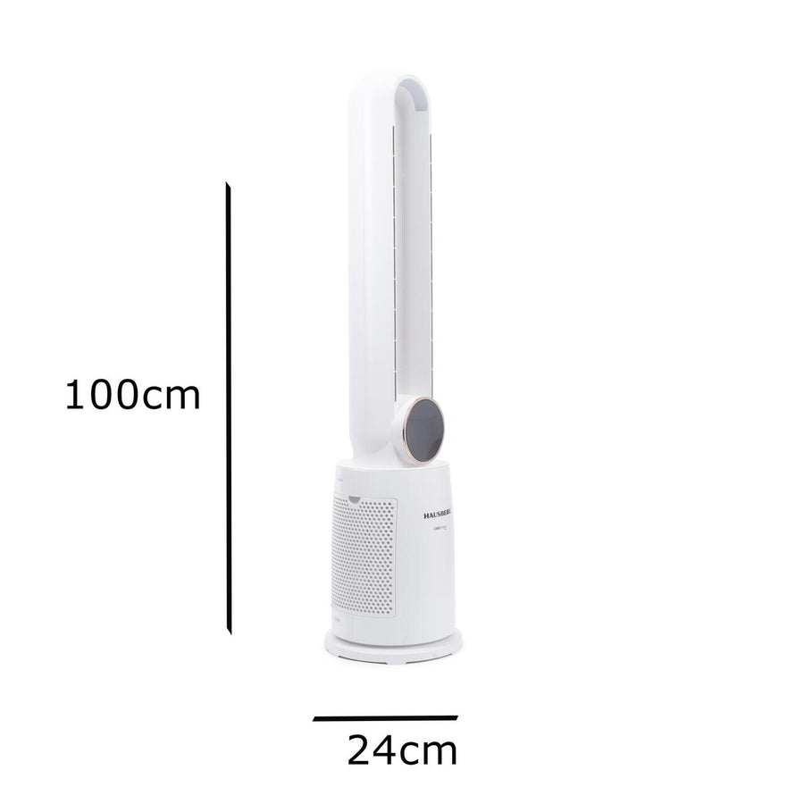 Ventilator turn digital Hausberg HB-5957AB, 65W, 12 viteze, 4 programe, ionizare negativa, temporizator 12h, oscilatie 40°, LED, telecomanda, alb