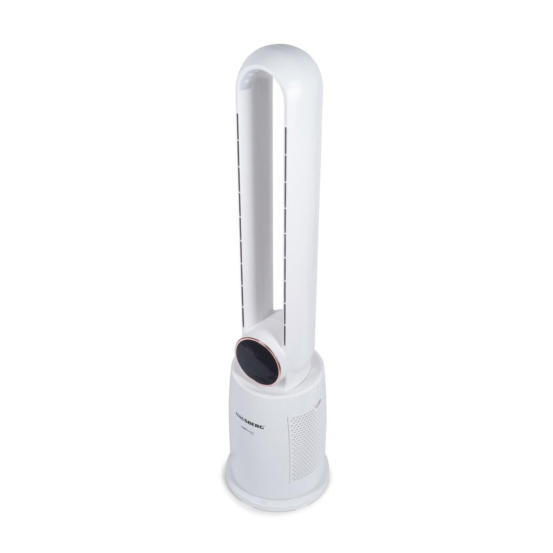Ventilator turn digital Hausberg HB-5957AB, 65W, 12 viteze, 4 programe, ionizare negativa, temporizator 12h, oscilatie 40°, LED, telecomanda, alb