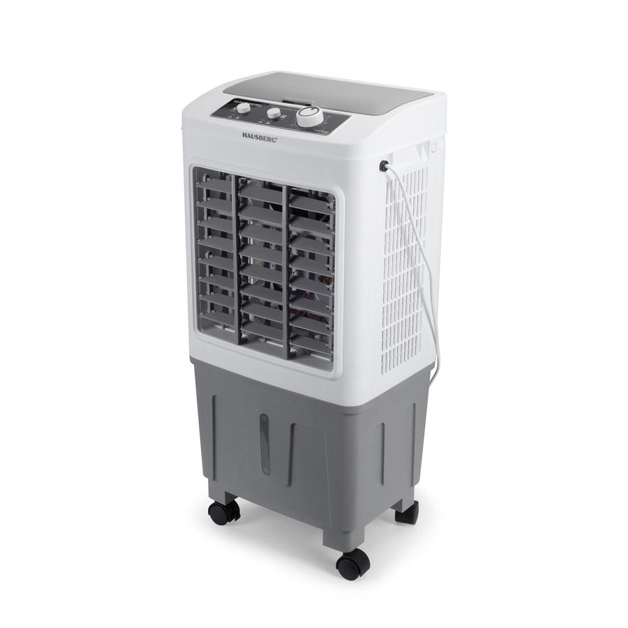 Racitor de aer portabil Hausberg HB-5961AB, 75W, rezervor 20L, 3 viteze, control mecanic, 2 cutii gheata, alb