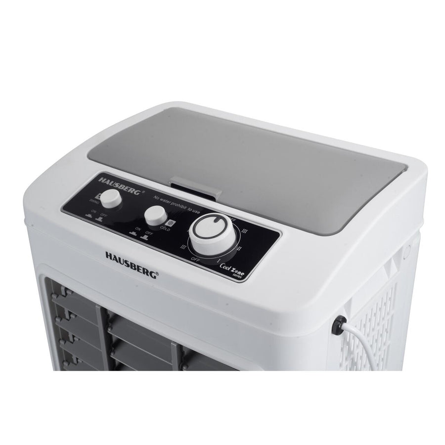 Racitor de aer portabil Hausberg HB-5961AB, 75W, rezervor 20L, 3 viteze, control mecanic, 2 cutii gheata, alb
