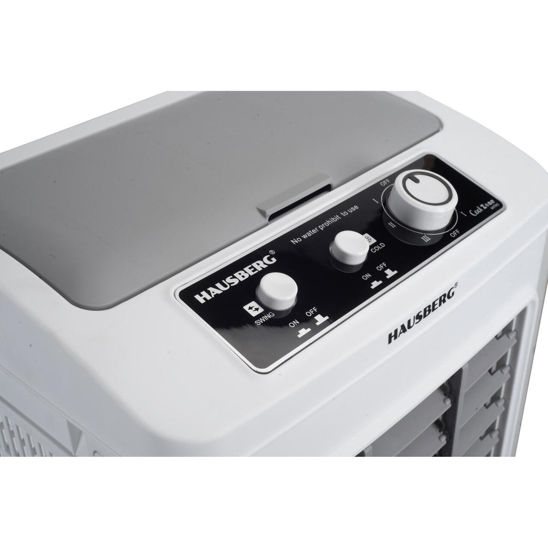 Racitor de aer portabil Hausberg HB-5961AB, 75W, rezervor 20L, 3 viteze, control mecanic, 2 cutii gheata, alb