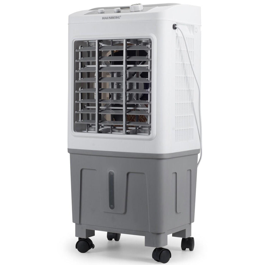 Racitor de aer portabil Hausberg HB-5961AB, 75W, rezervor 20L, 3 viteze, control mecanic, 2 cutii gheata, alb