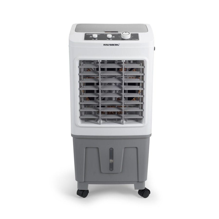 Racitor de aer portabil Hausberg HB-5961AB, 75W, rezervor 20L, 3 viteze, control mecanic, 2 cutii gheata, alb