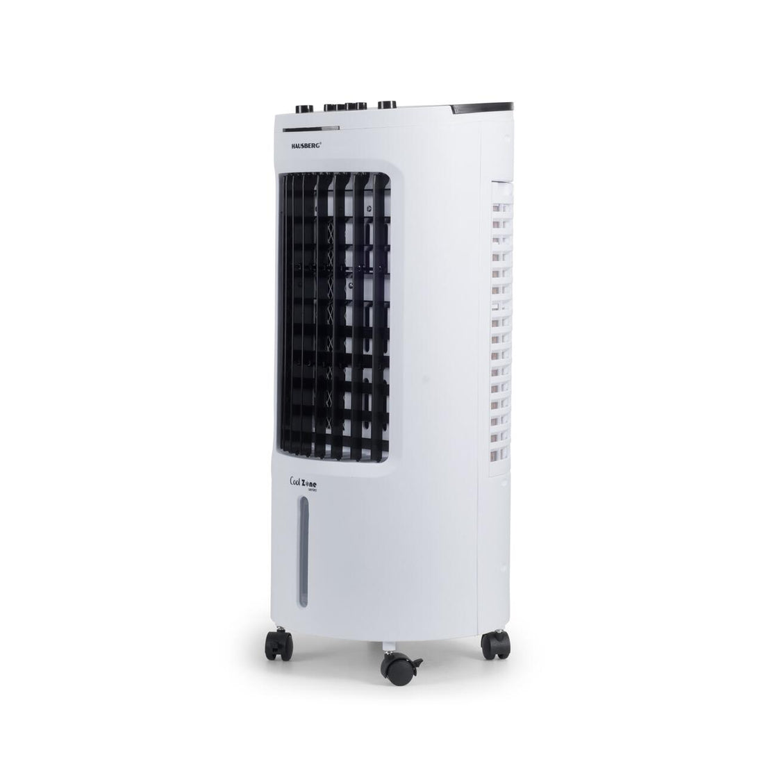 Racitor de aer portabil Hausberg HB-5962AB, 65–80W, rezervor 7.8L, 3 viteze, oscilatie 60°, pachet gheata inclus, alb