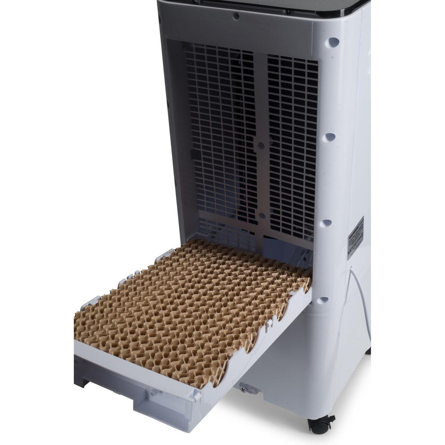Racitor de aer portabil Hausberg HB-5963AB, 55–80W, rezervor 12L, 3 viteze, functie Turbo, oscilatie 60°, control mecanic, alb