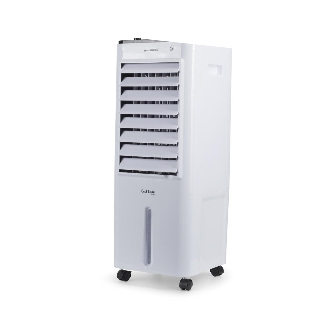 Racitor de aer portabil Hausberg HB-5963AB, 55–80W, rezervor 12L, 3 viteze, functie Turbo, oscilatie 60°, control mecanic, alb