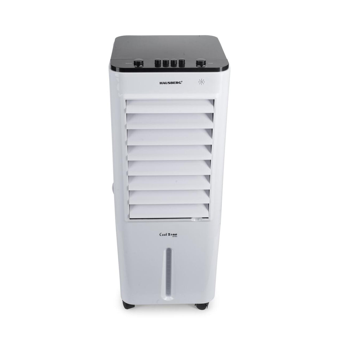 Racitor de aer portabil Hausberg HB-5963AB, 55–80W, rezervor 12L, 3 viteze, functie Turbo, oscilatie 60°, control mecanic, alb