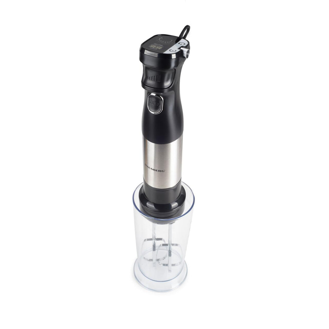 Blender 2 in 1 HAUSBERG HB-7704IN cu putere 1000W, Mixer vertical profesional, 10 trepte de viteza si functie Turbo, Capacitate pahar 700 ml , Multifunctional, Negru