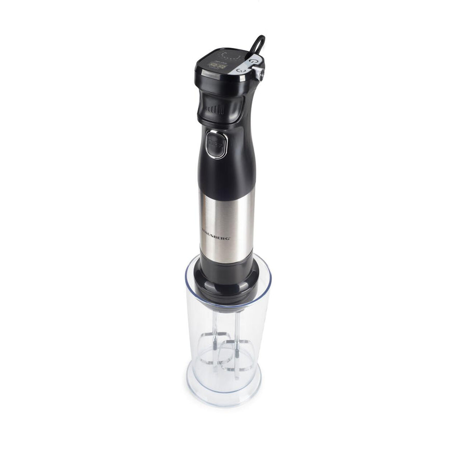 Blender 2 in 1 HAUSBERG HB-7704IN cu putere 1000W, Mixer vertical profesional, 10 trepte de viteza si functie Turbo, Capacitate pahar 700 ml , Multifunctional, Negru