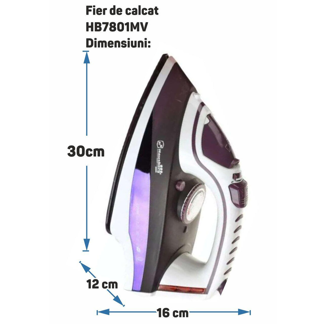 Fier de calcat Hausberg HB-7801MV, talpa ceramica, jet de abur 17g/min, abur pe verticala 25g/min, sistem antipicurare, sistem autocuratare, 2300W